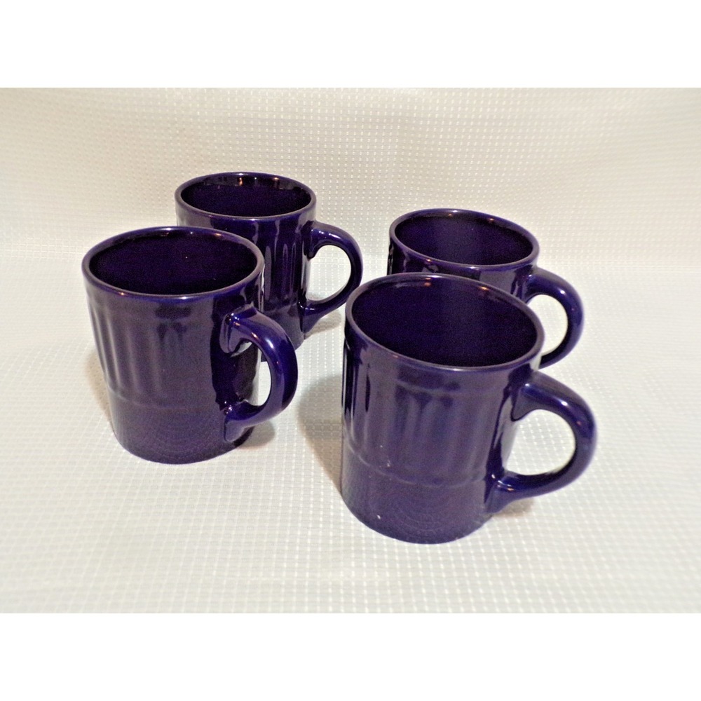 Libbey (?) Cobalt Navy Blue Coffee Mugs Set Stoneware Coffee Cups Set of 4